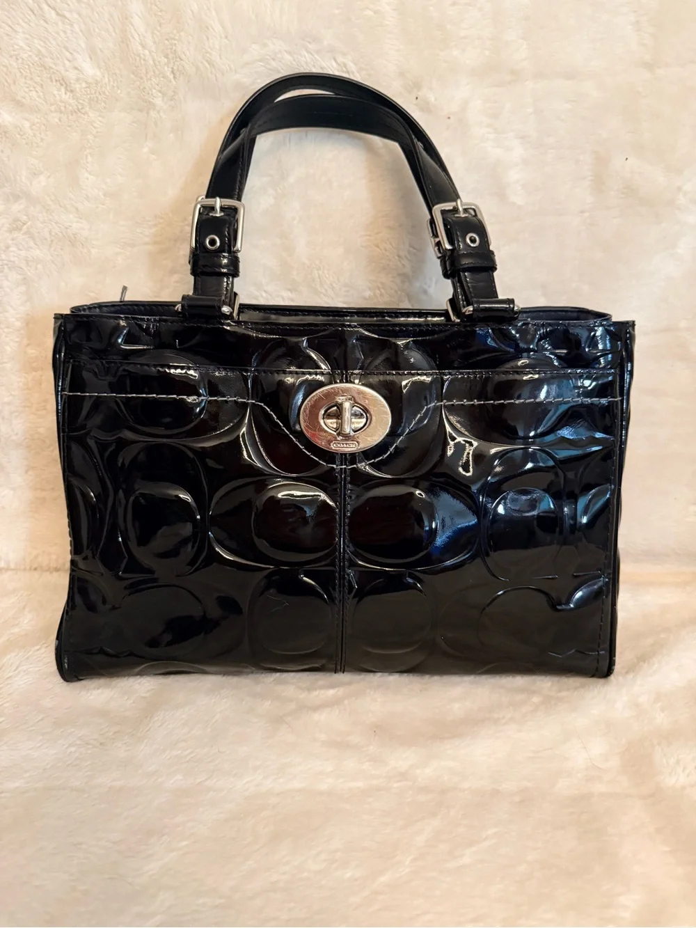 Y2K  Coach Hamptons Signature Embossed Patent Leather Carryall F14413